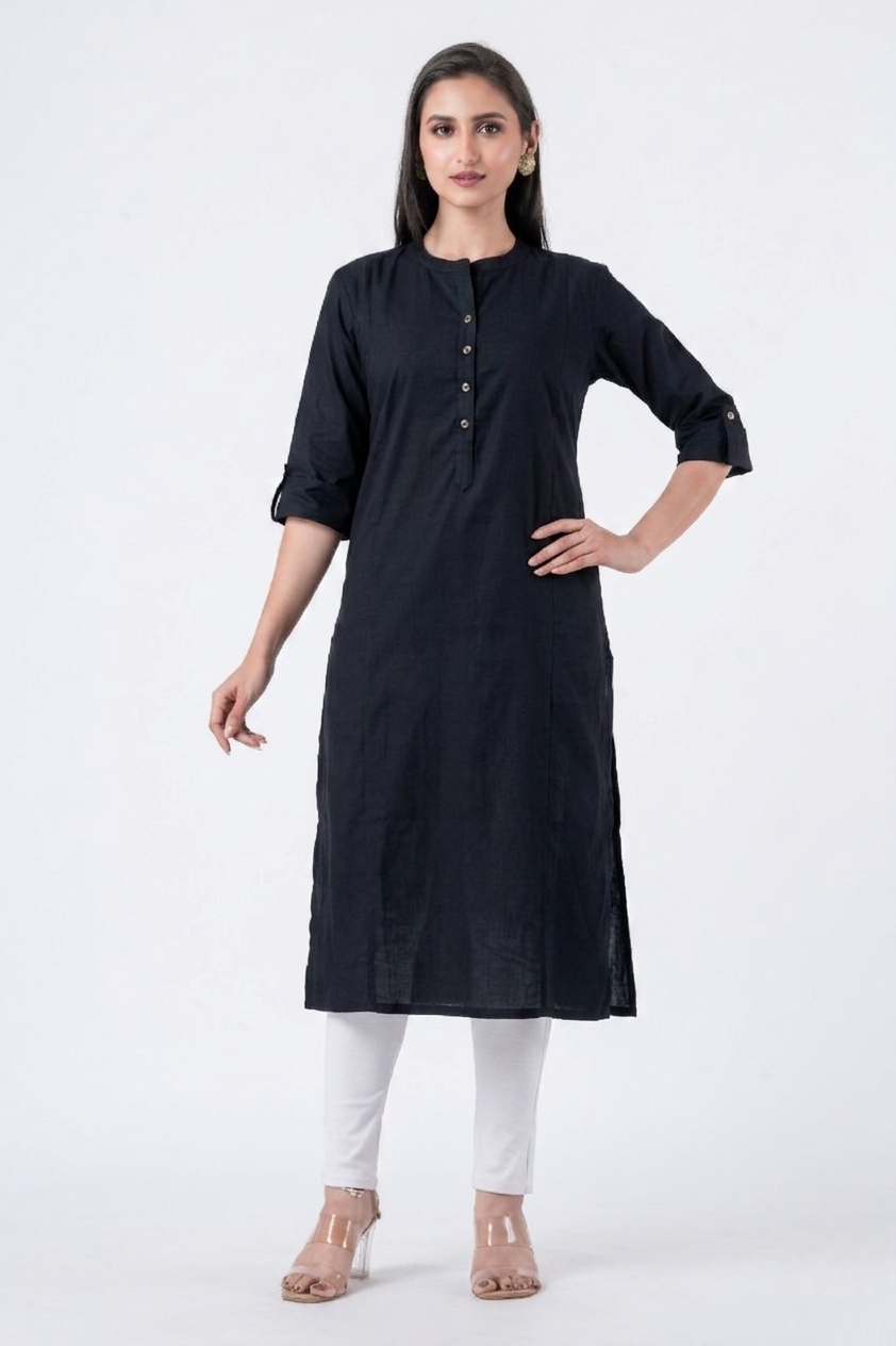 Attire Hub Womens Pure Cotton Black Solid Kurti