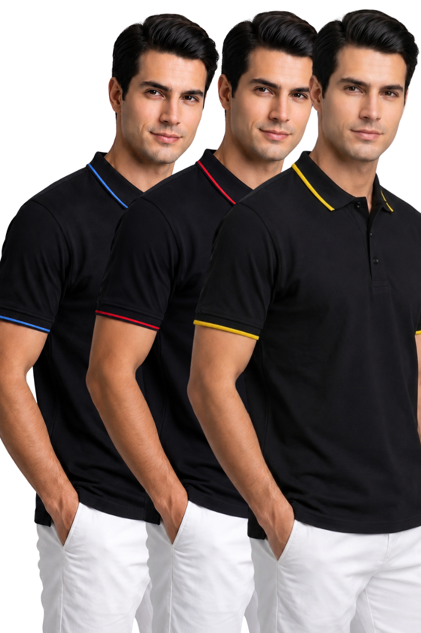 Attire Hub Mens Pure Cotton Multi Pack Polo Polo T-Shirt (Pack of 3)