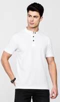 Mens Pure Cotton White Solid Henley T-Shirt