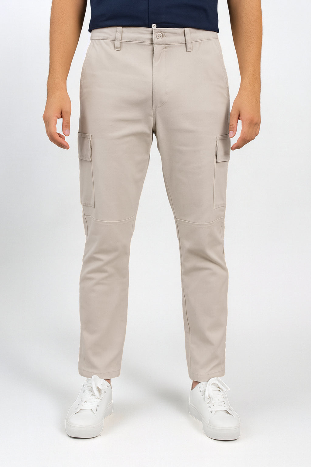 Attire Hub Mens Cotton Blend Cream Solid Cargos