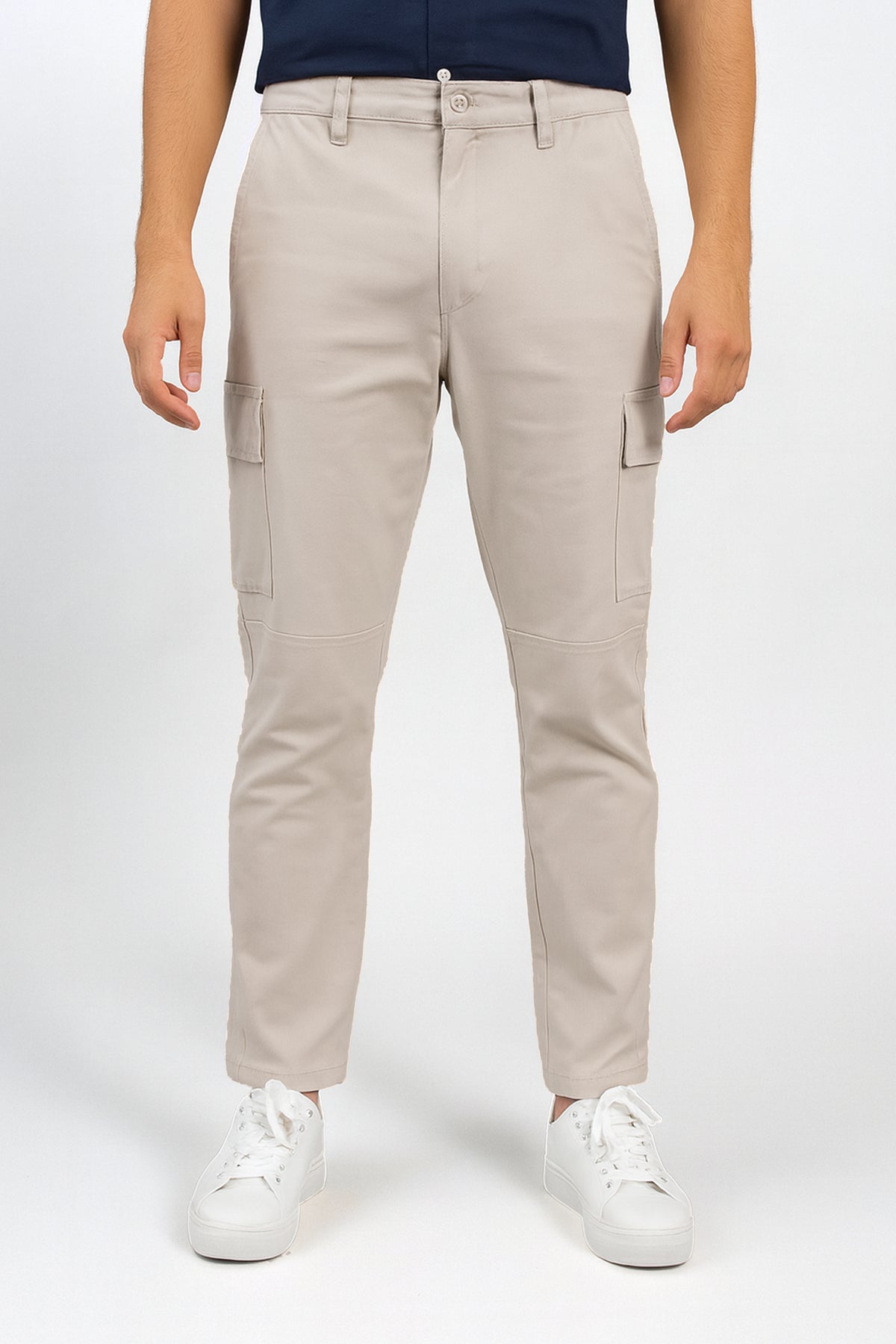 Attire Hub Mens Cotton Blend Cream Solid Cargos