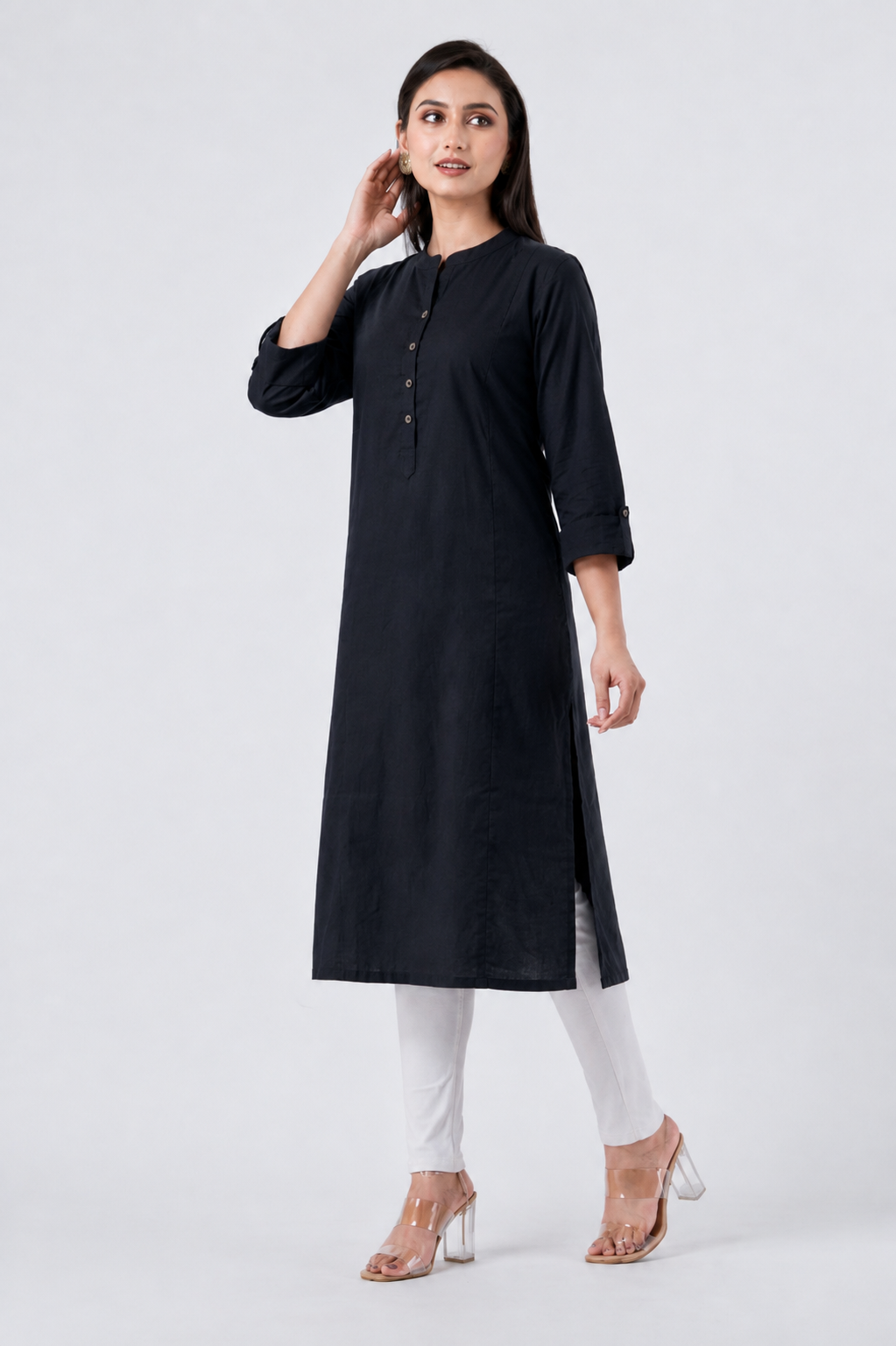 Attire Hub Womens Pure Cotton Black Solid Kurti