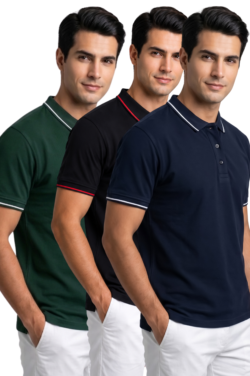 Attire Hub Mens Pure Cotton Multi Pack Polo Polo T-Shirt (Pack of 3)