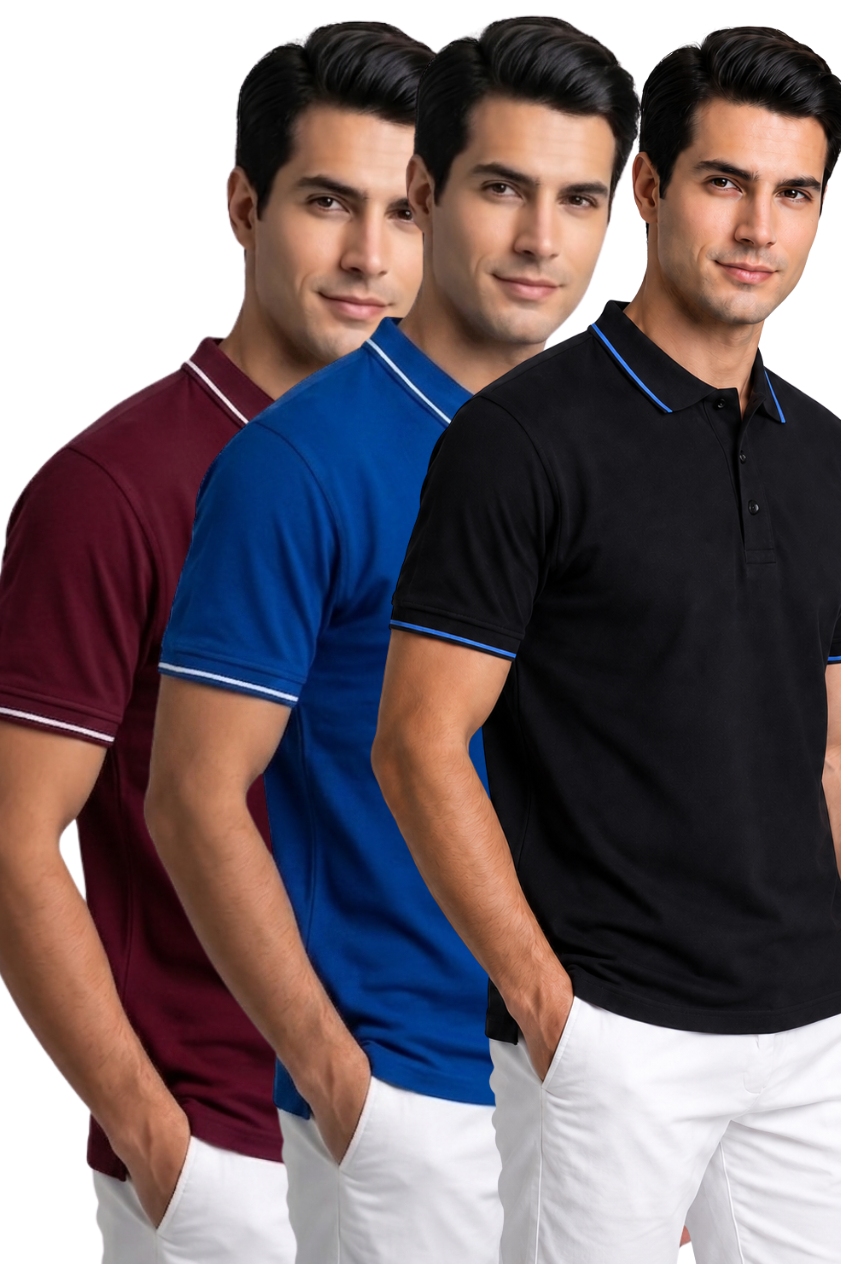 Attire Hub Mens Pure Cotton Multi Pack Polo Polo T-Shirt (Pack of 3)