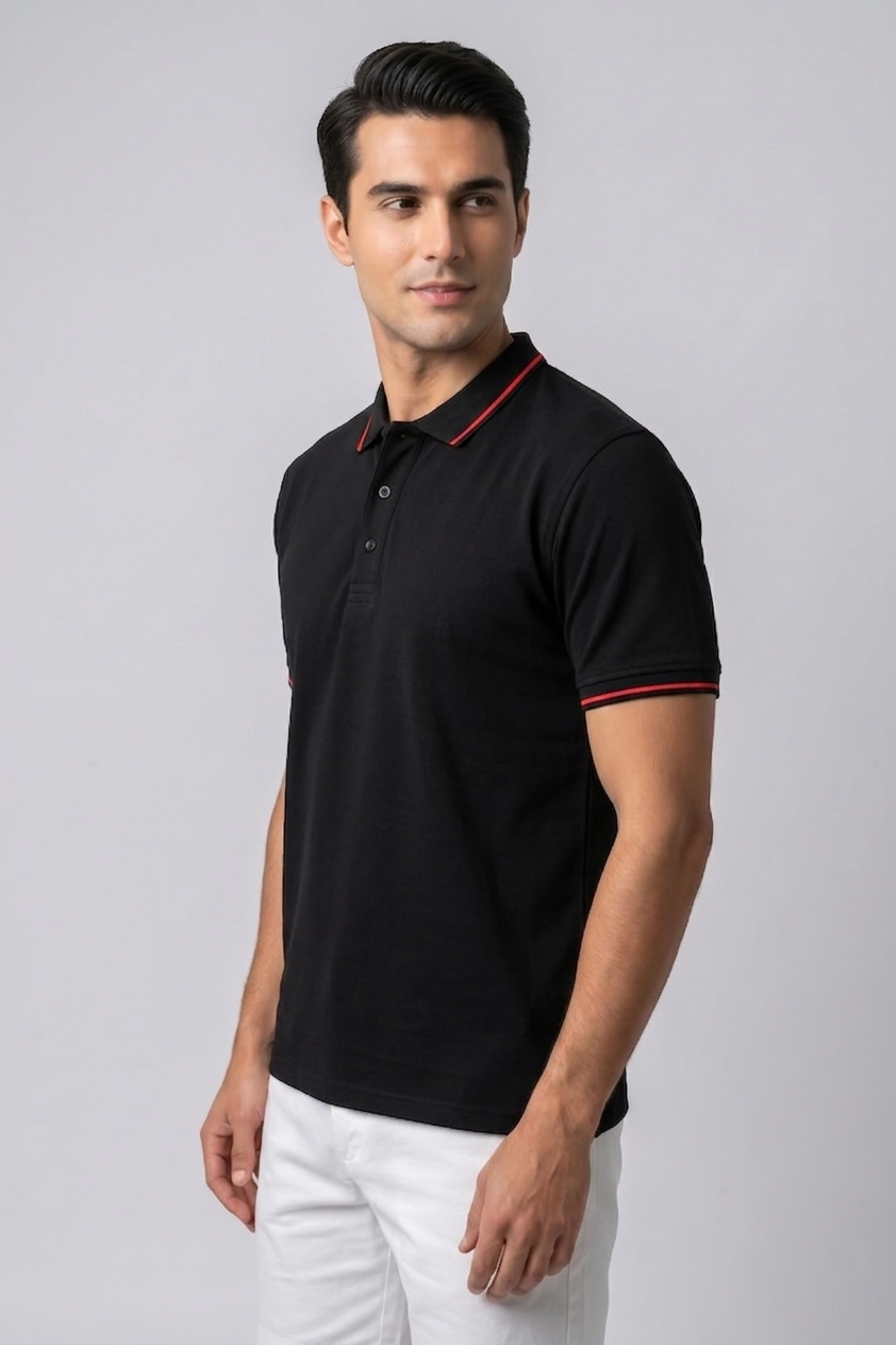 Attire Hub Mens Solid Cotton Polo Neck T-Shirt