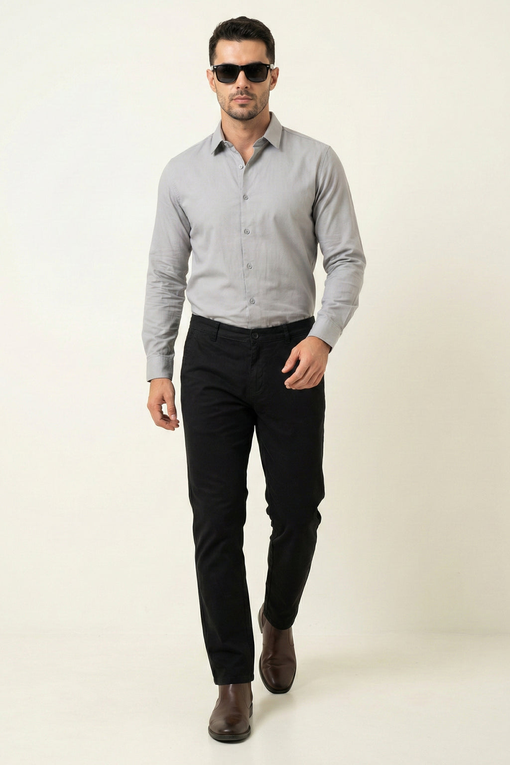Attire Hub Mens Pure Cotton Black Solid Chinos
