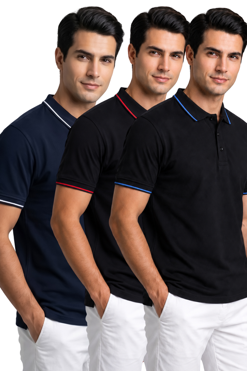 Attire Hub Mens Pure Cotton Multi Pack Polo Polo T-Shirt (Pack of 3)