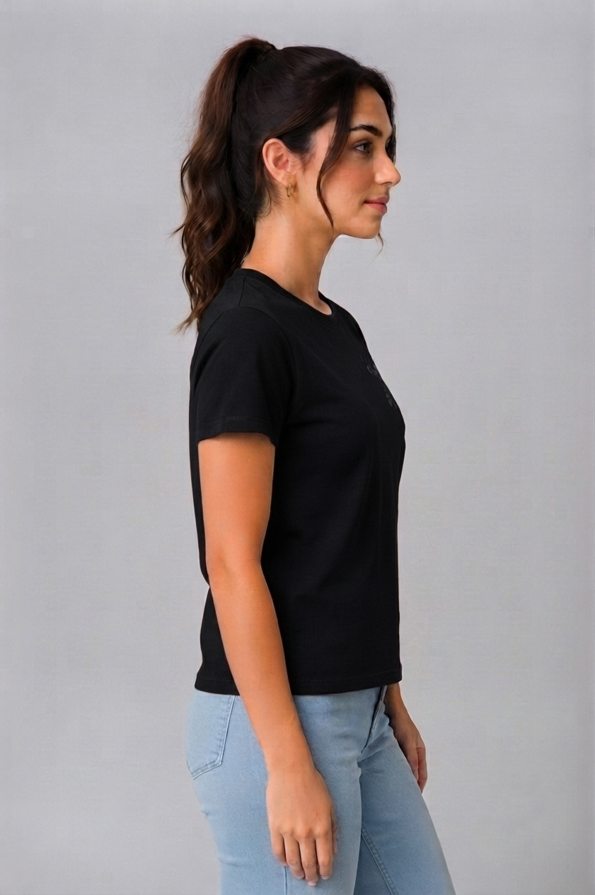Attire Hub Womens Pure Cotton Black Deer Printed Round T-Shirt