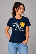 Attire Hub Womens Pure Cotton Navy Blue Miss Daisy Printed Round T-Shirt