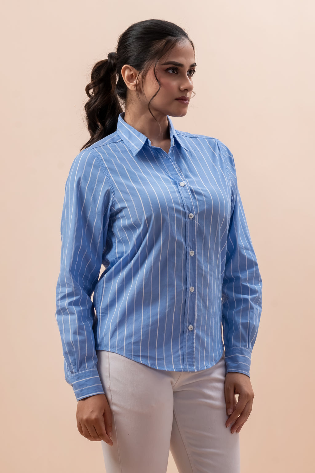 Attire Hub Womens Pure Cotton Deep Blue Striped Shirt