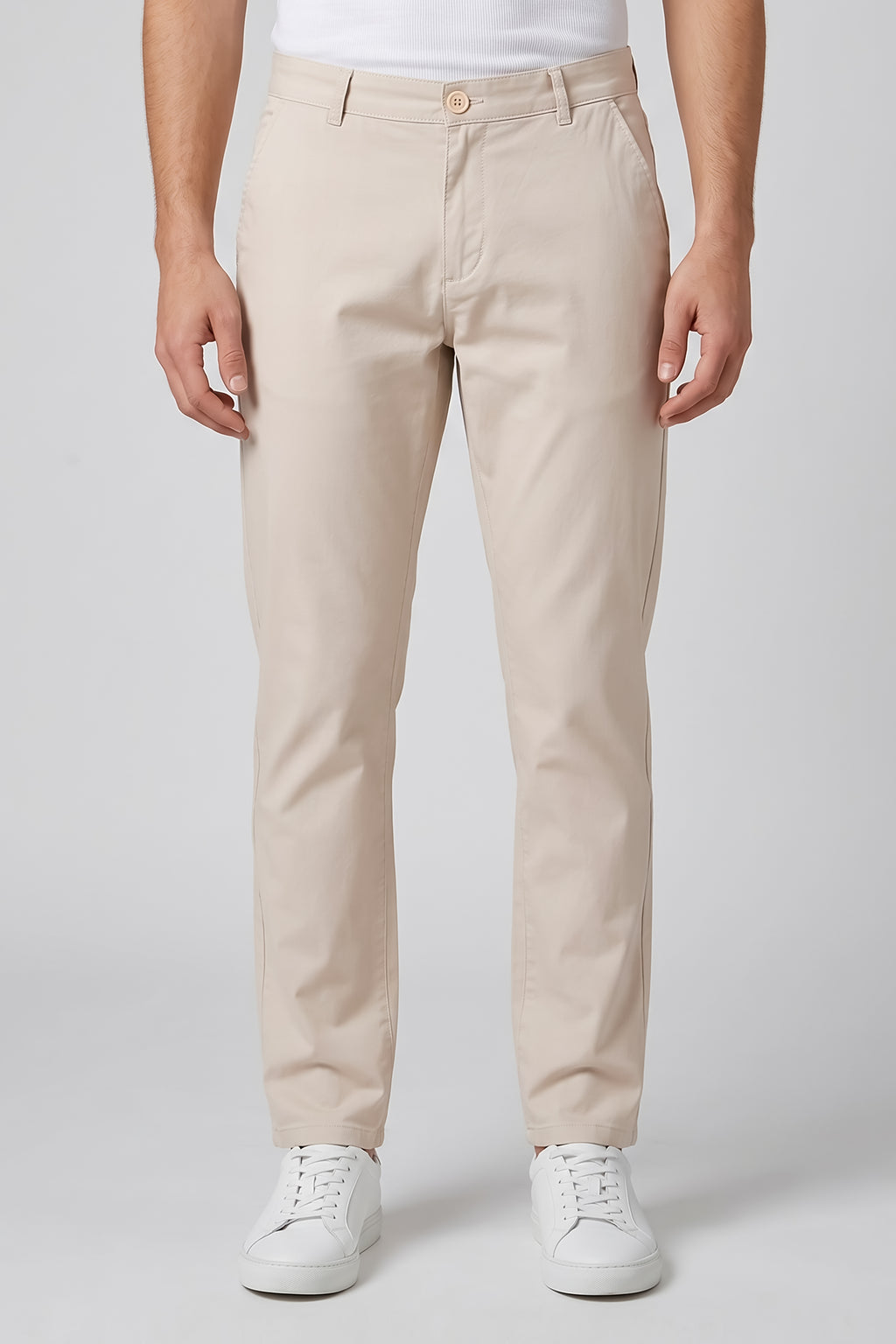 Attire Hub Mens Pure Cotton Beige Solid Chinos