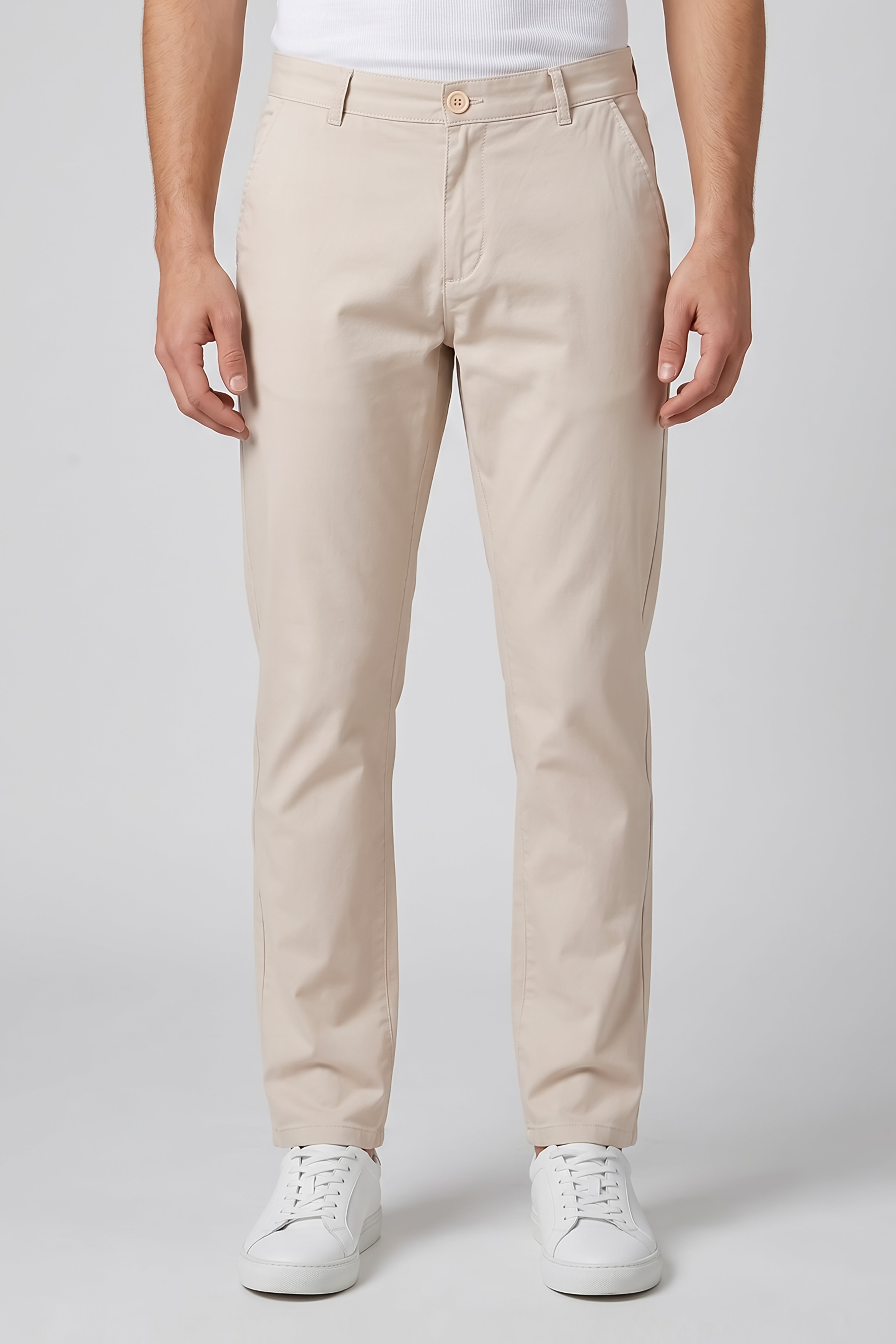 Attire Hub Mens Pure Cotton Beige Solid Chinos