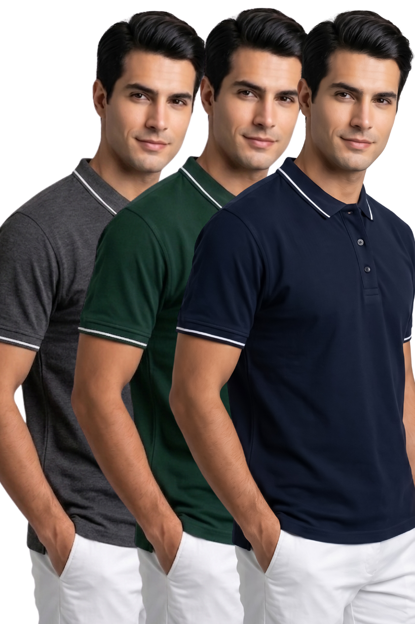 Attire Hub Mens Pure Cotton Multi Pack Polo Polo T-Shirt (Pack of 3)