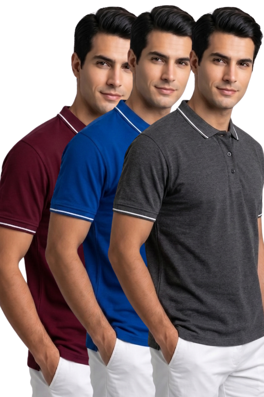 Attire Hub Mens Pure Cotton Multi Pack Polo Polo T-Shirt (Pack of 3)