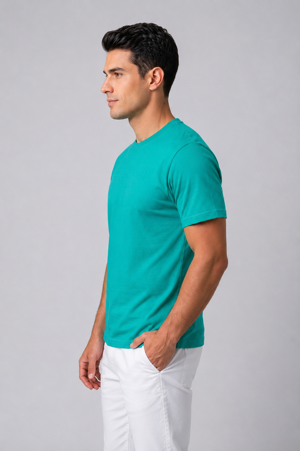 Attire Hub Mens Pure Cotton Grass Green, White & Teal Multi Pack Solid Round T-Shirt (Pack of 3)