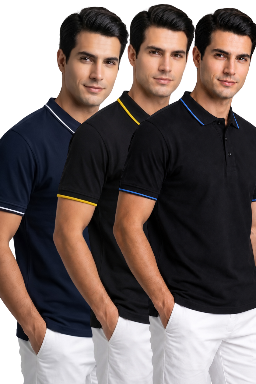 Attire Hub Mens Pure Cotton Multi Pack Polo Polo T-Shirt (Pack of 3)