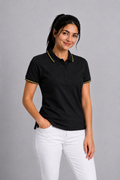 Attire Hub Womens Pure Cotton Black (Yellow Tipping) Solid Polo T-Shirt
