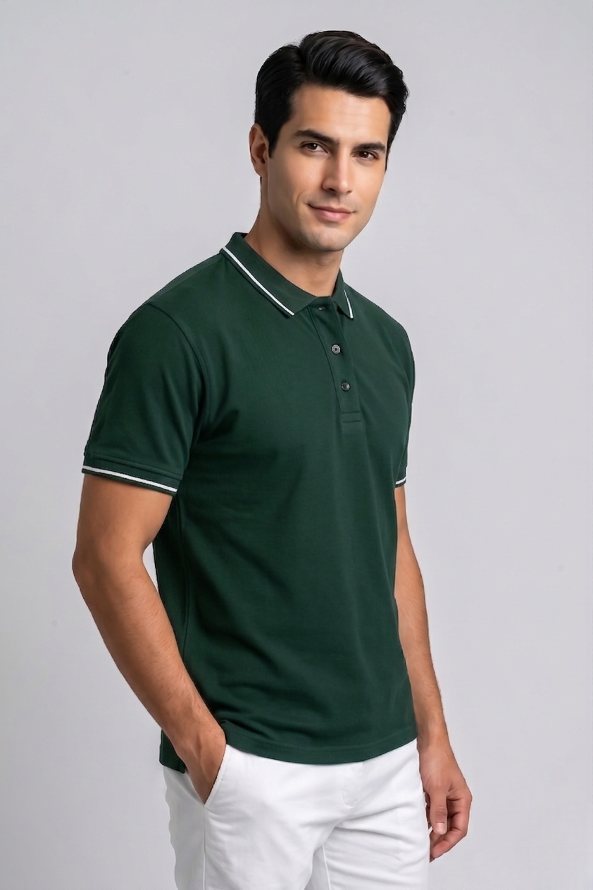 Attire Hub Mens Solid Cotton Polo Neck T-Shirt
