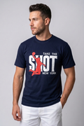 Attire Hub Mens Pure Cotton Navy Take The Shot Printed Round T-Shirt