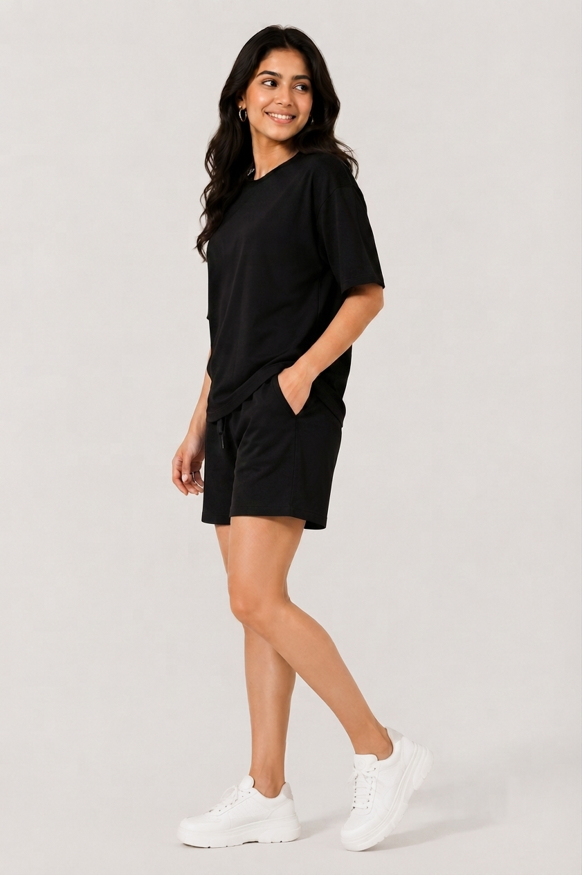 Attire Hub Womens Pure Cotton Black Solid Co-ords Set