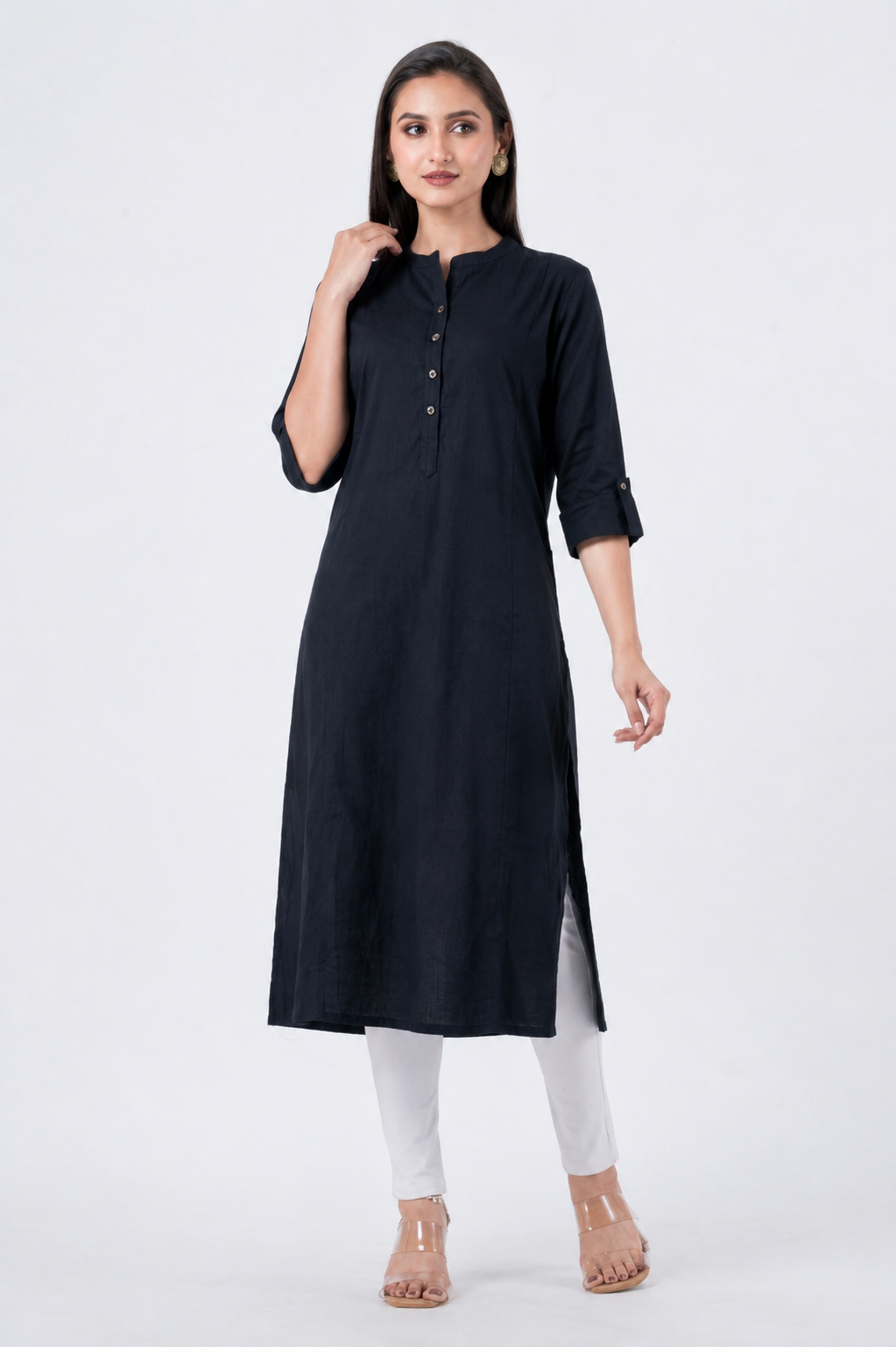 Attire Hub Womens Pure Cotton Black Solid Kurti