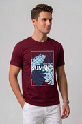 Attire Hub Mens Pure Cotton Maroon Enjoy The Summer Printed Round T-Shirt