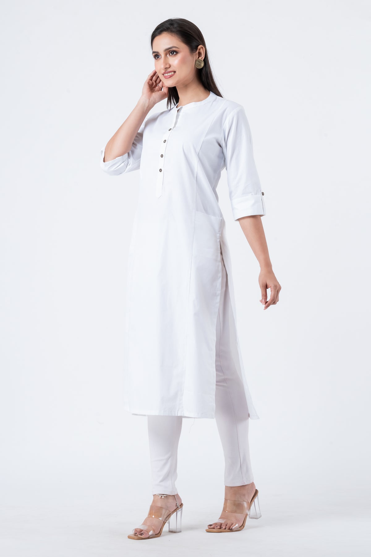 Attire Hub Womens Pure Cotton White Solid Kurti