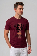 Attire Hub Mens Pure Cotton Maroon Neva Give Up Printed Round T-Shirt