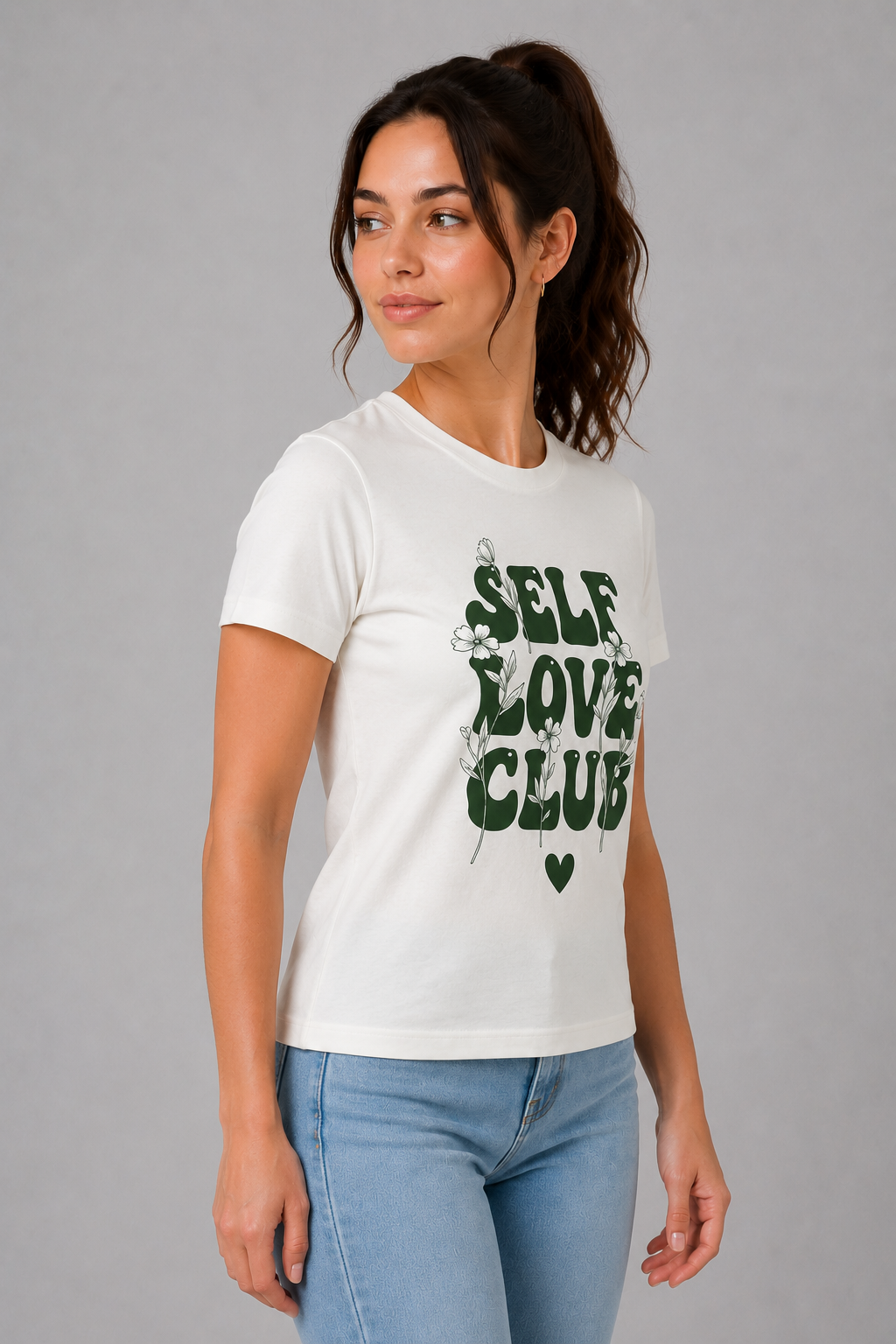 Attire Hub Womens Pure Cotton White Self Love Printed Round T-Shirt