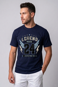 Attire Hub Mens Pure Cotton Navy Legend Mode Printed Round T-Shirt