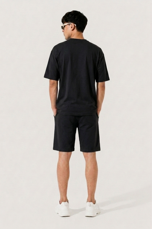 Attire Hub Mens Pure Cotton Black Solid Co-ords Set