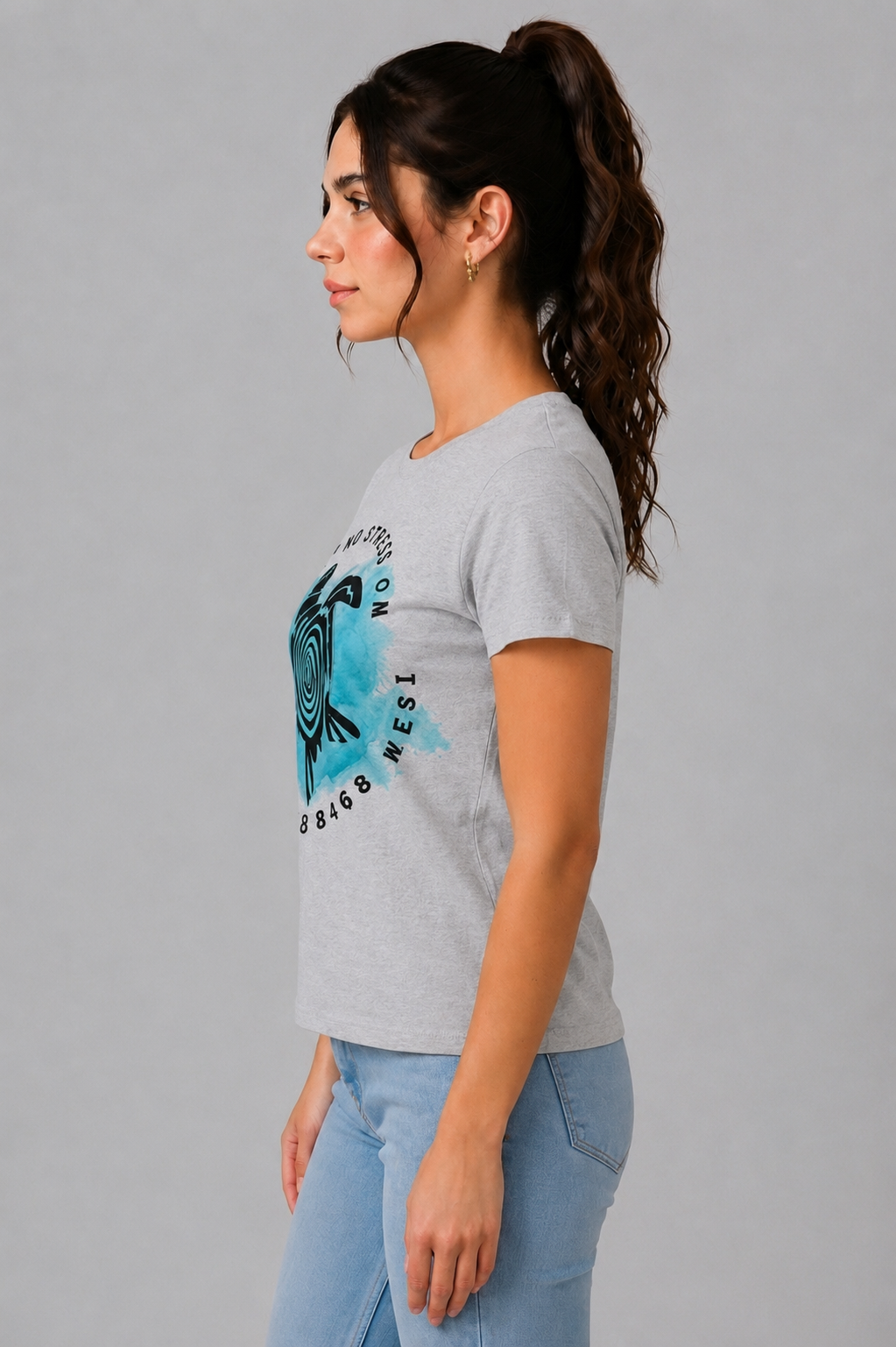 Attire Hub Womens Pure Cotton Grey Turtle Printed Round T-Shirt