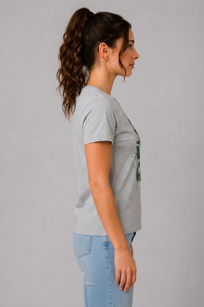 Attire Hub Womens Pure Cotton Grey Self Love Printed Round T-Shirt