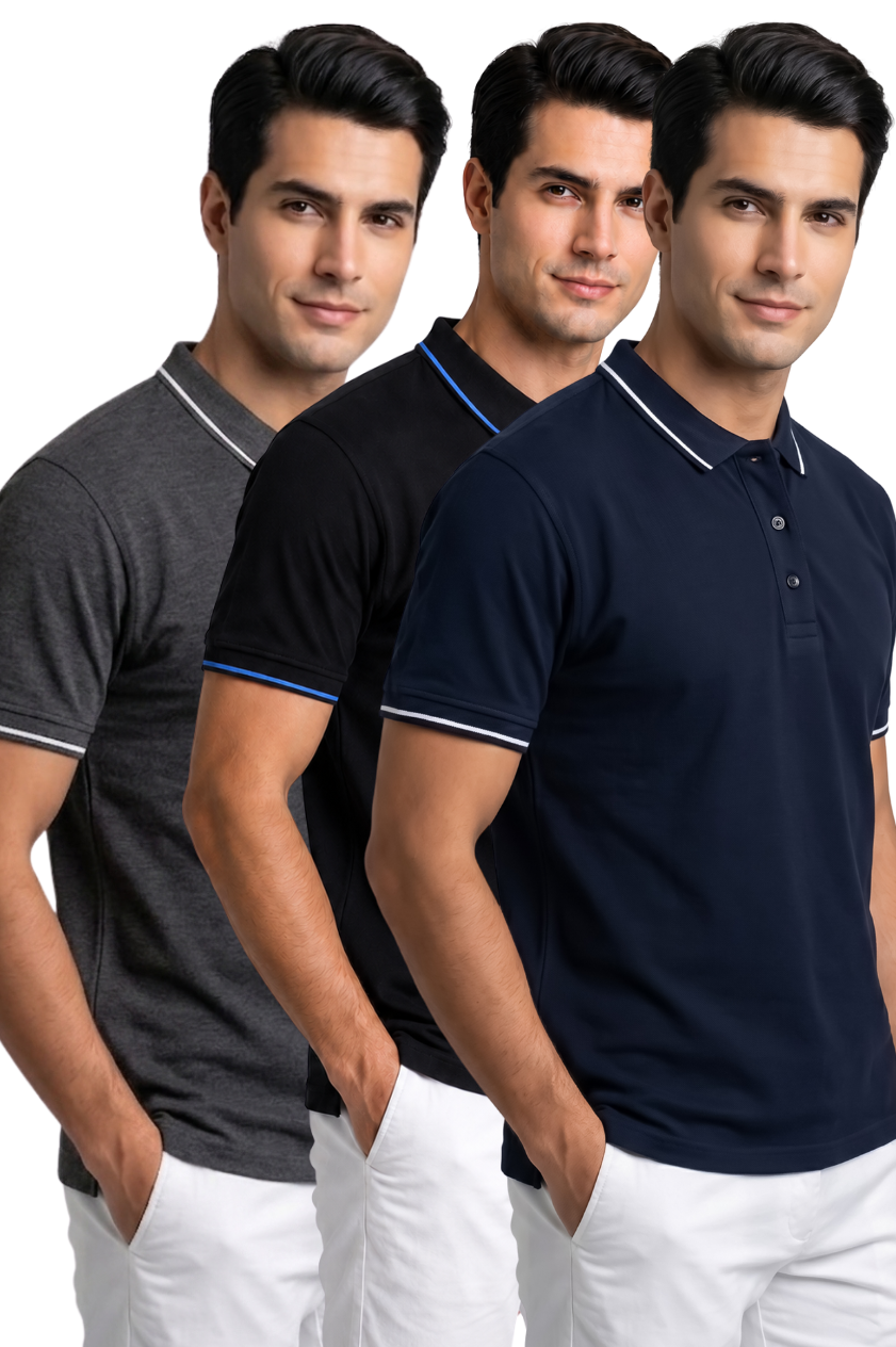 Attire Hub Mens Pure Cotton Multi Pack Polo Polo T-Shirt (Pack of 3)