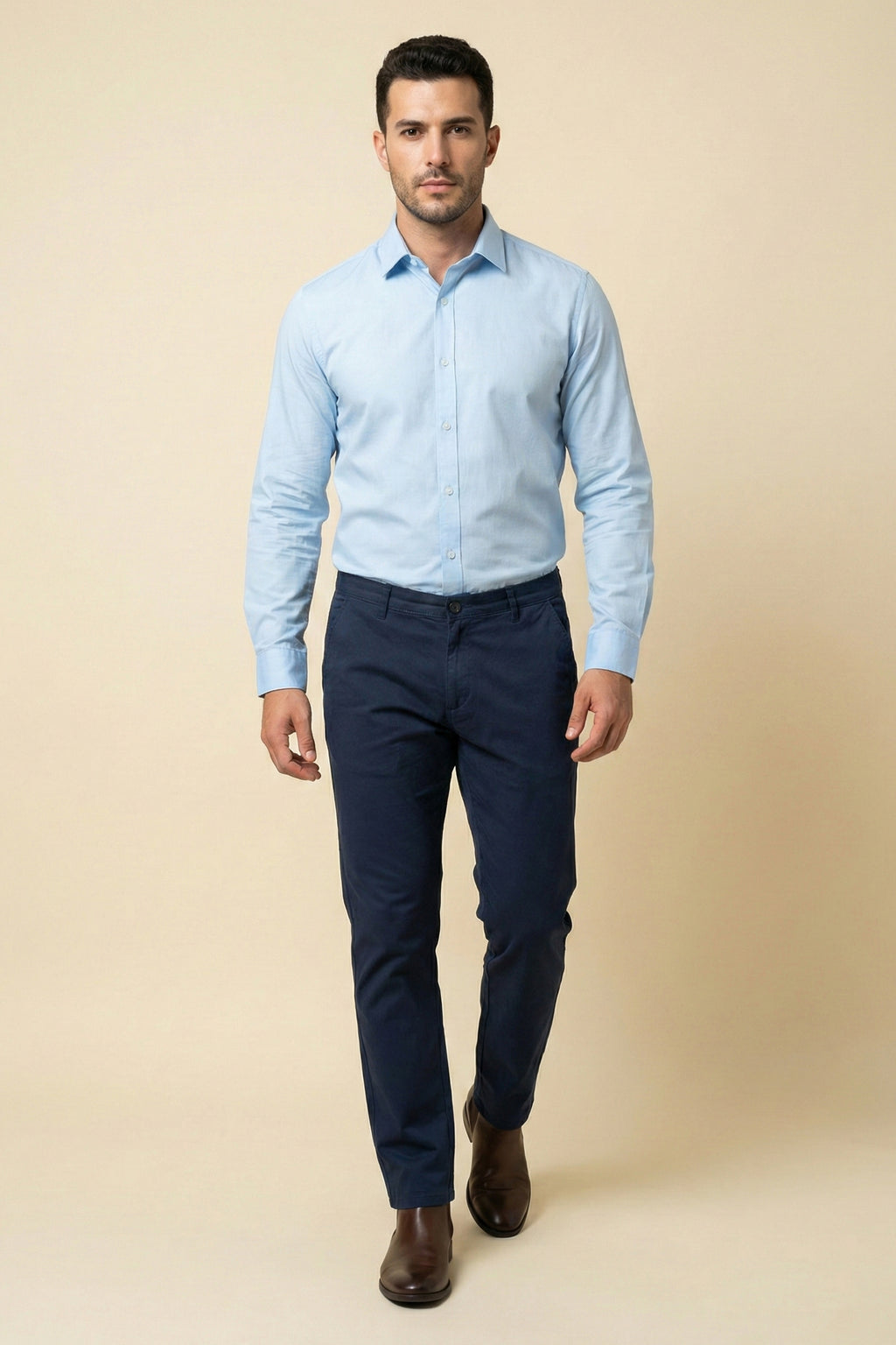 Attire Hub Mens Pure Cotton Navy Blue Solid Chinos