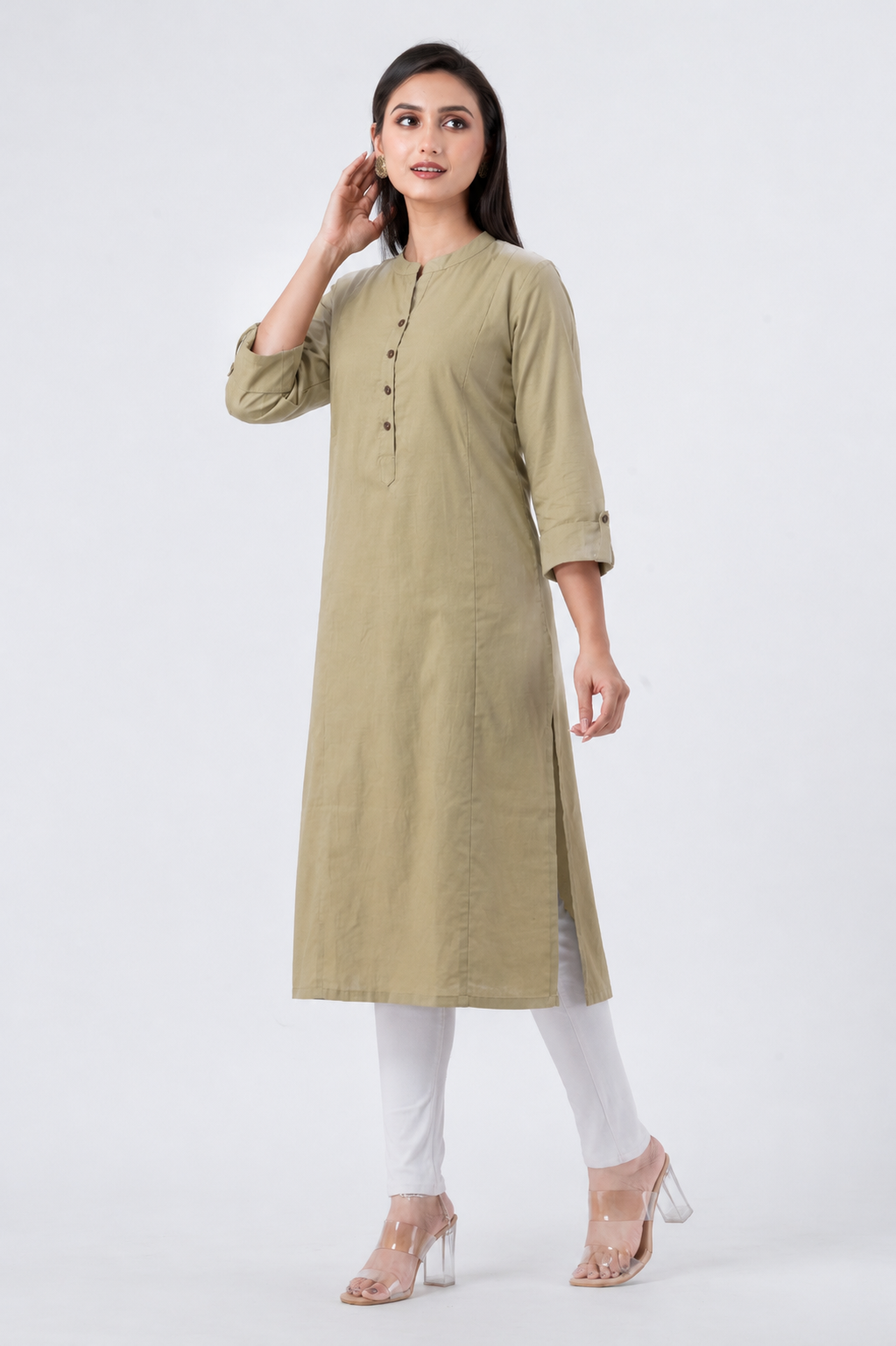 Attire Hub Womens Pure Cotton Taupe Solid Kurti