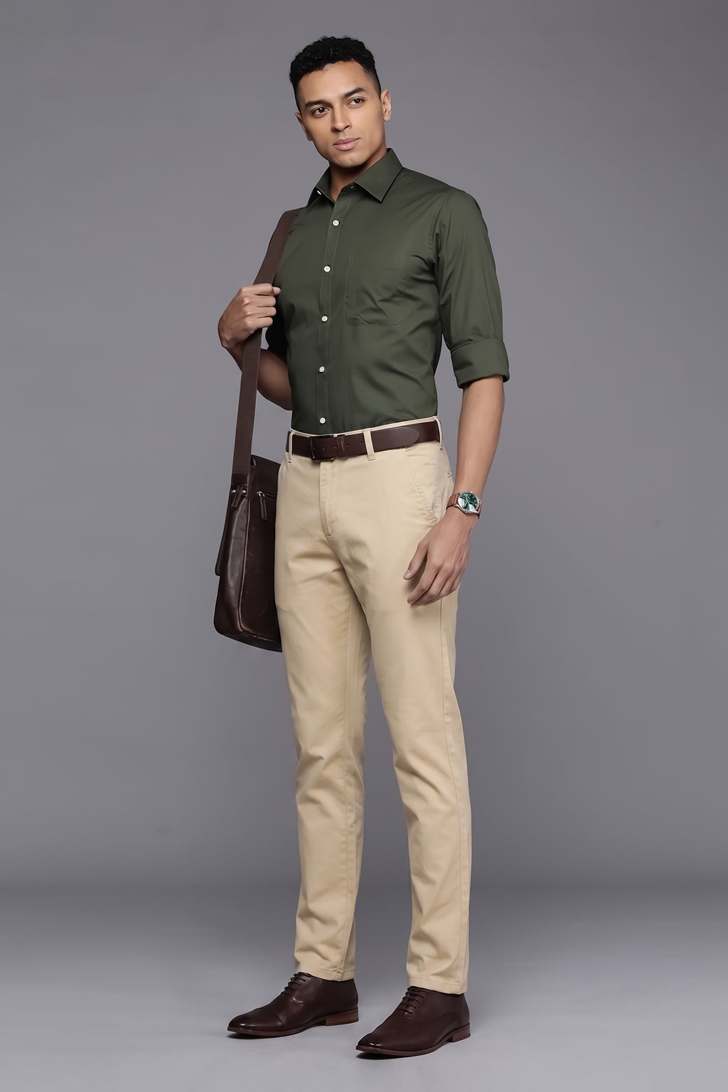Attire Hub Mens Pure Cotton Khaki Solid Chinos