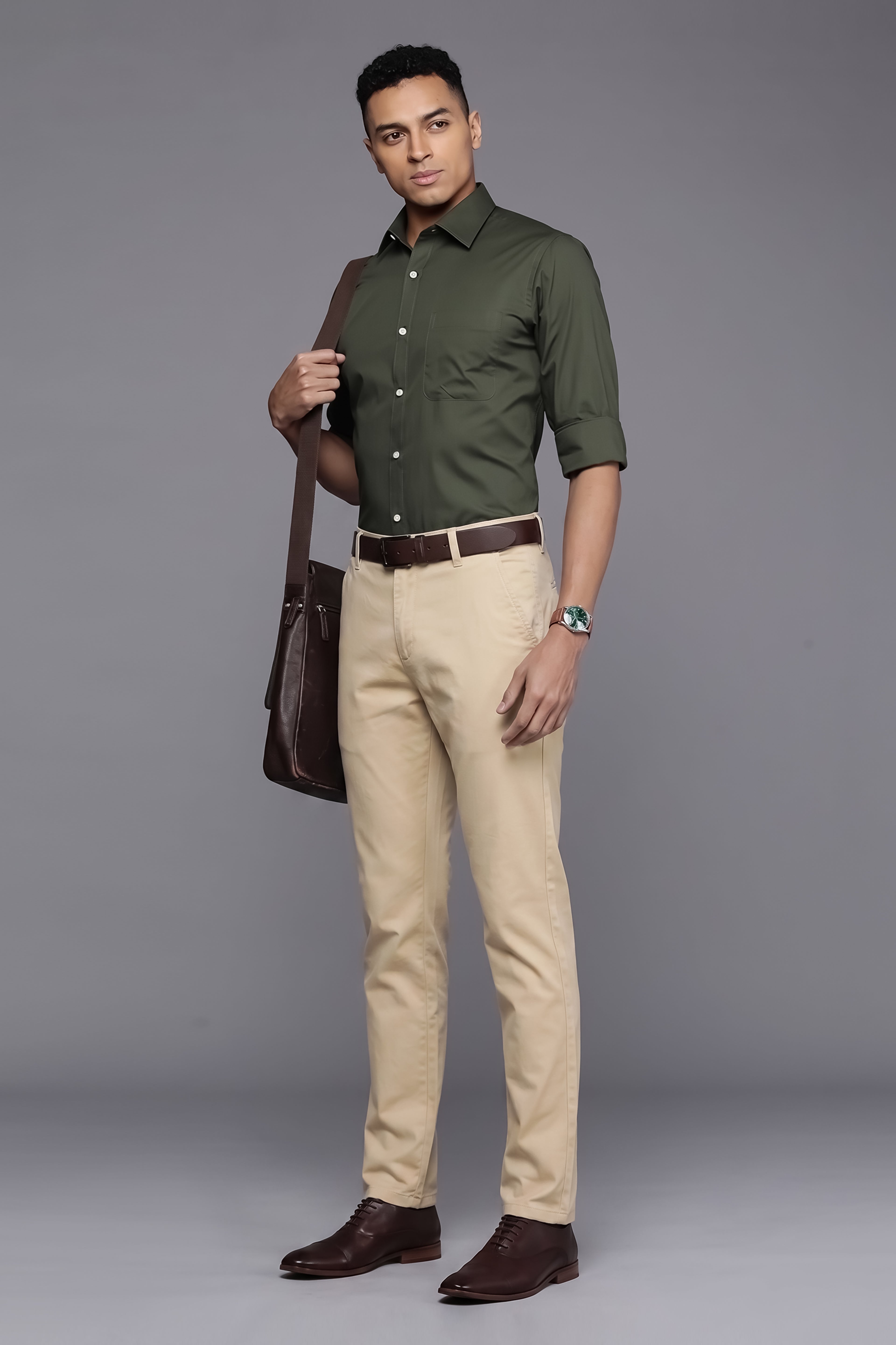Attire Hub Mens Pure Cotton Khaki Solid Chinos