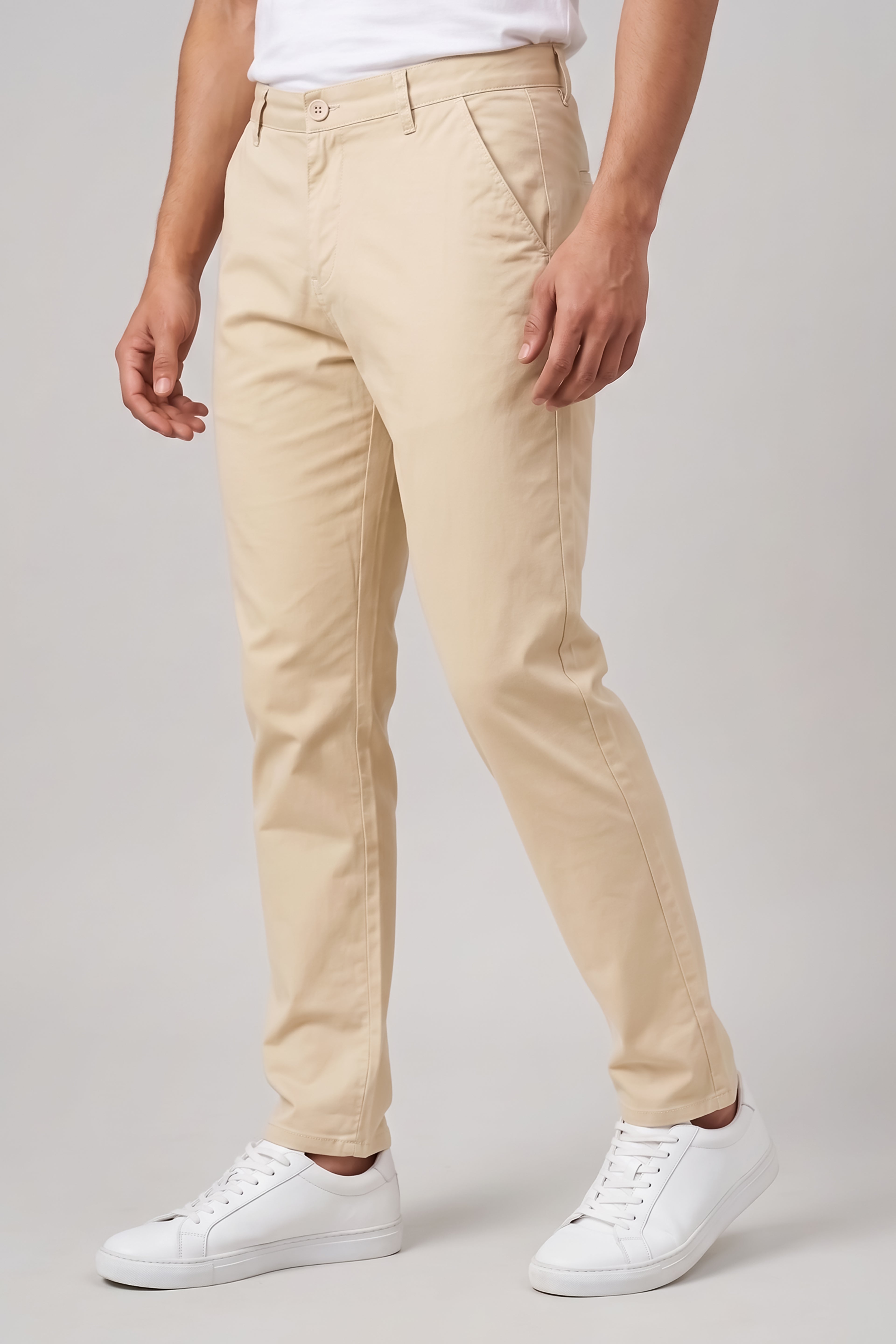 Attire Hub Mens Pure Cotton Khaki Solid Chinos