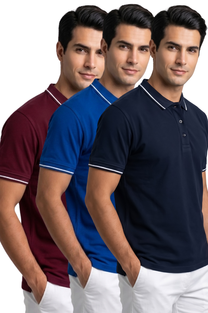 Attire Hub Mens Pure Cotton Multi Pack Polo Polo T-Shirt (Pack of 3)