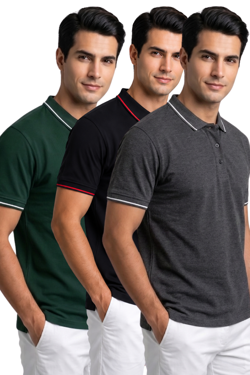 Attire Hub Mens Pure Cotton Multi Pack Polo Polo T-Shirt (Pack of 3)