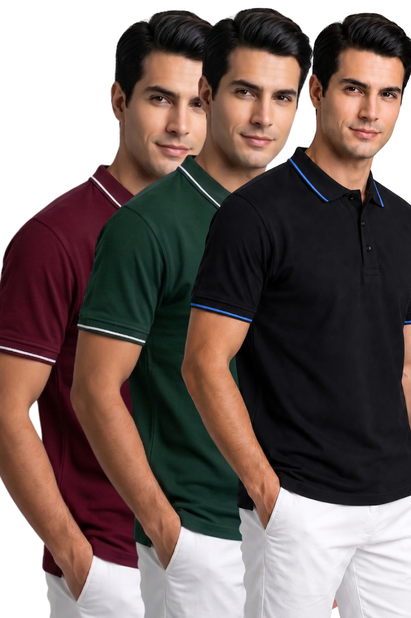 Attire Hub Mens Pure Cotton Multi Pack Polo Polo T-Shirt (Pack of 3)