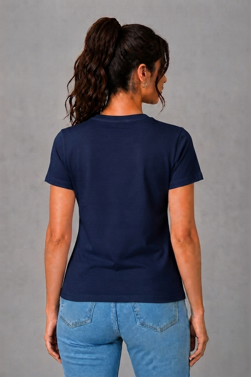 Attire Hub Womens Pure Cotton Navy Blue Heart Printed Round T-Shirt