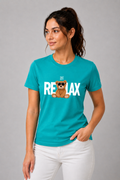 Attire Hub Womens Pure Cotton Teal Relax Printed Round T-Shirt