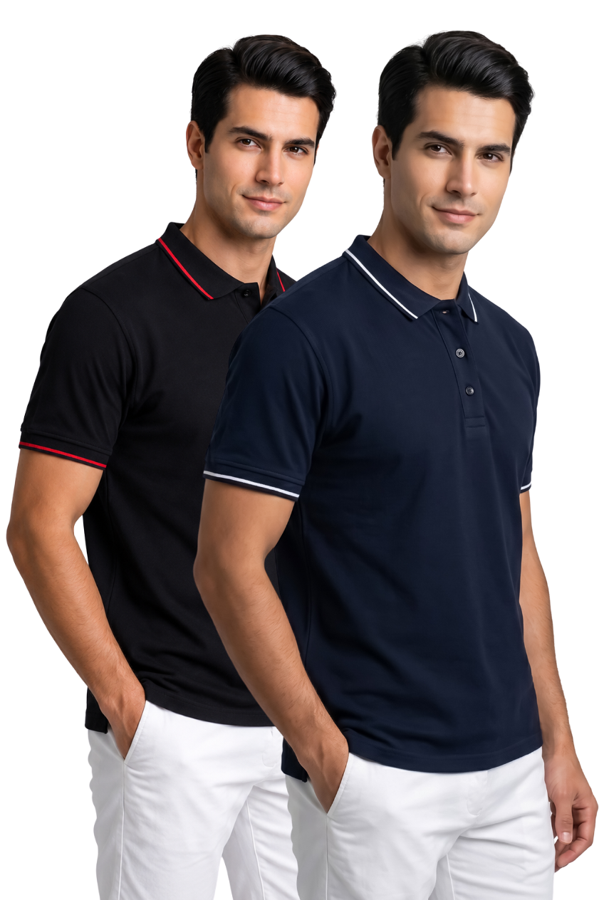 Attire Hub Mens Pure Cotton Multi Pack Polo Polo T-Shirt (Pack of 2)