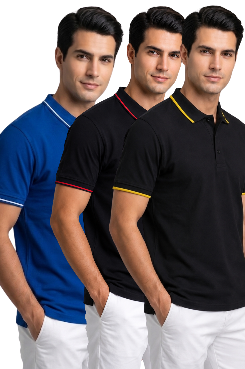Attire Hub Mens Pure Cotton Multi Pack Polo Polo T-Shirt (Pack of 3)