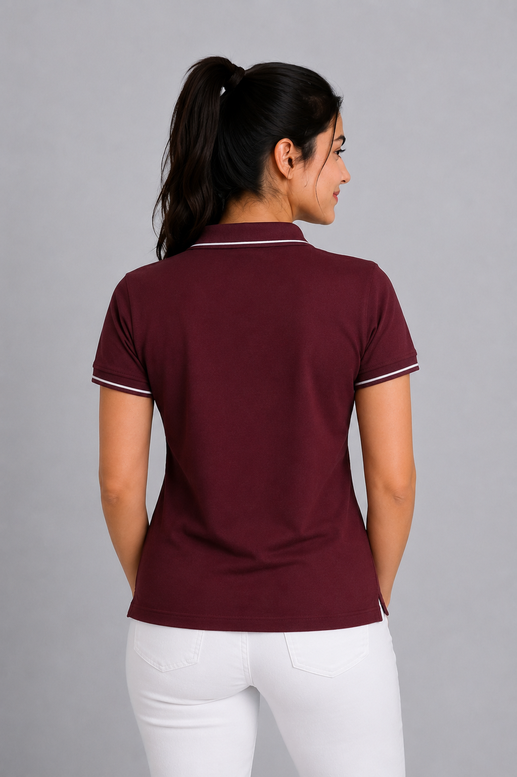 Attire Hub Womens Pure Cotton Maroon (White Tipping) Solid Polo T-Shirt