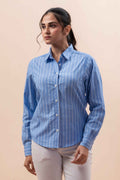 Attire Hub Womens Pure Cotton Deep Blue Striped Shirt