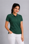 Attire Hub Womens Pure Cotton Green (White TIpping) Solid Polo T-Shirt