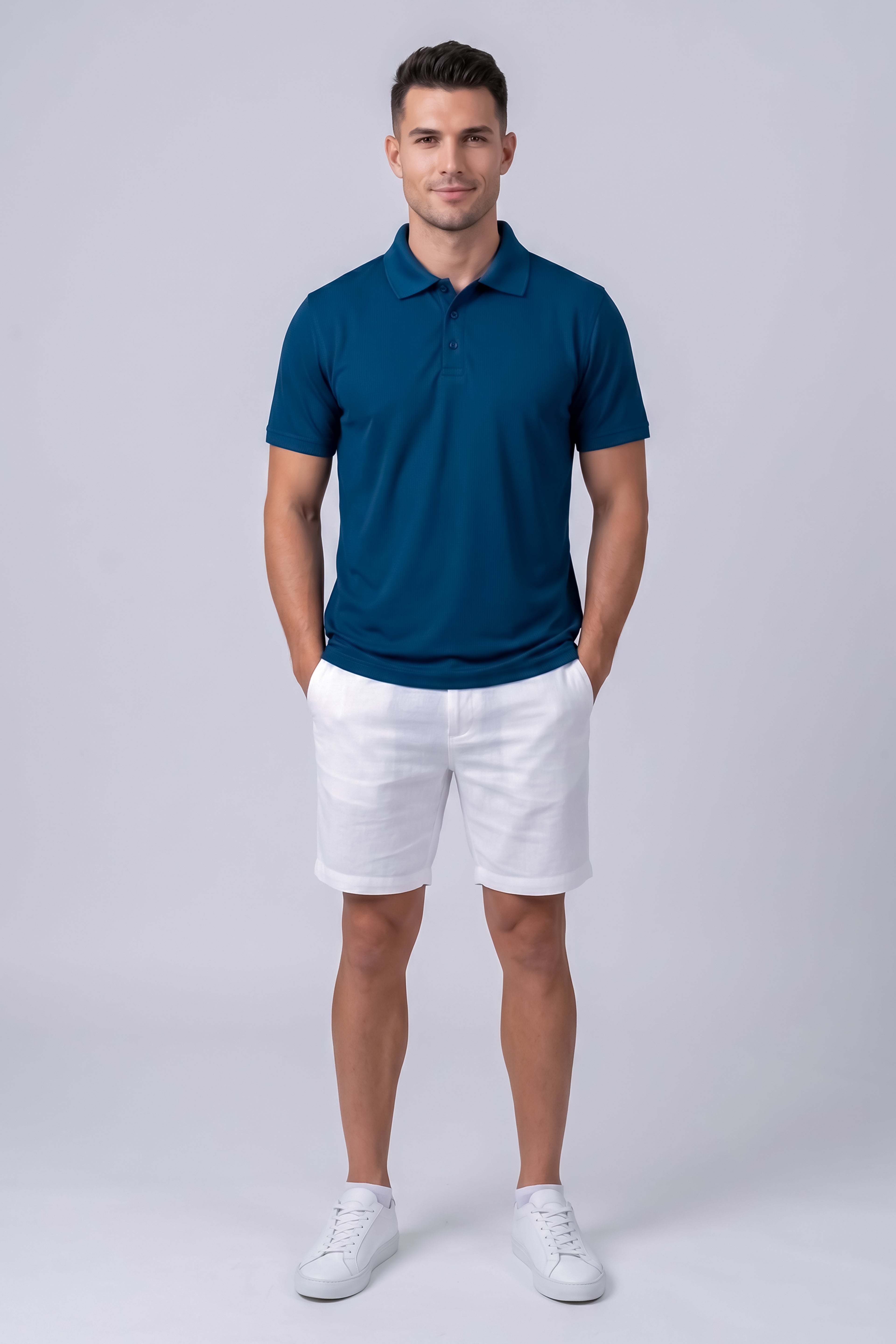 Attire Hub Mens Pure Cotton Blue Solid Polo T-Shirt